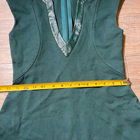 Cynthia Rowley Vintage Dress XS 0 V Neck Green Leather Cap Sleeve - Picture 7 of 7